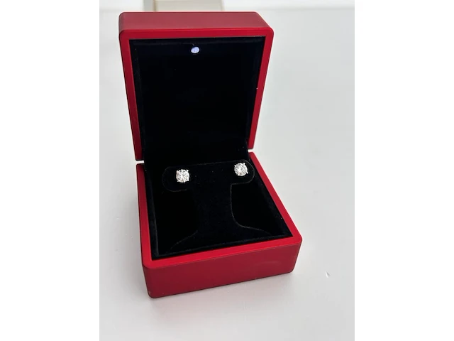 Witgouden solitair oorbellen met briljant geslepen diamanten ( gia gecertificeerd ) - afbeelding 1 van  8