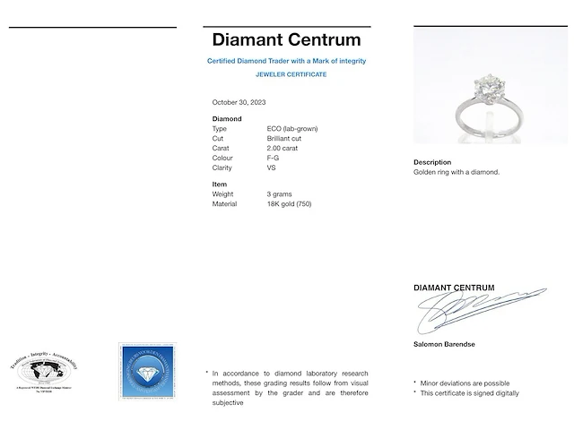 Witgouden solitair ring met 2.00 carat briljant geslepen diamant - afbeelding 5 van  11