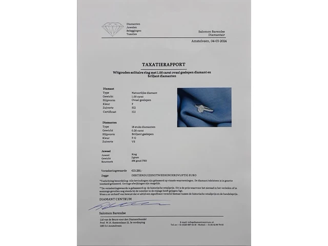Witgouden solitair ring met ovaal geslepen diamant en briljant diamanten ( igi gecertificeerd ) - afbeelding 3 van  11