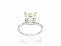 Witgouden solitaire ring met een grote prinses geslepen diamant van 3.00 carat - afbeelding 6 van  9