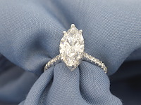 Witgouden solitaire ring met een marquise diamant van 2.00 carat met hidden halo - afbeelding 8 van  12