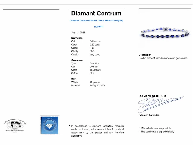 Witgouden tennisarmband diamant saffier - afbeelding 3 van  8
