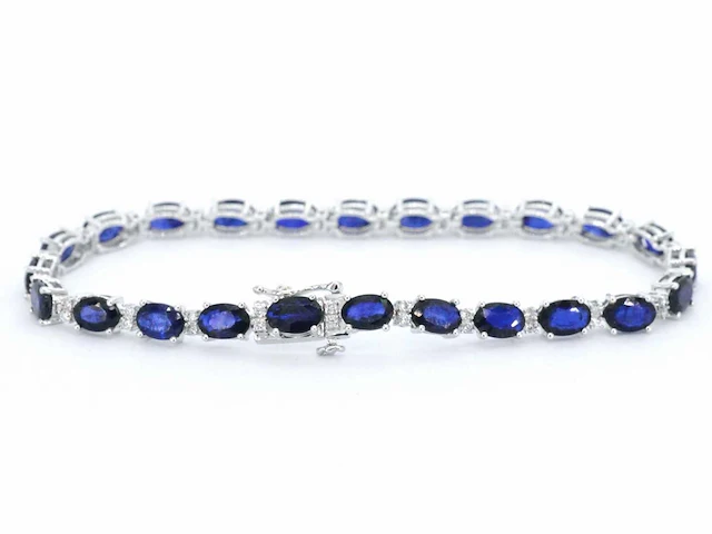 Witgouden tennisarmband diamant saffier - afbeelding 4 van  8