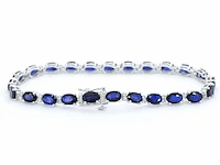 Witgouden tennisarmband diamant saffier - afbeelding 4 van  8