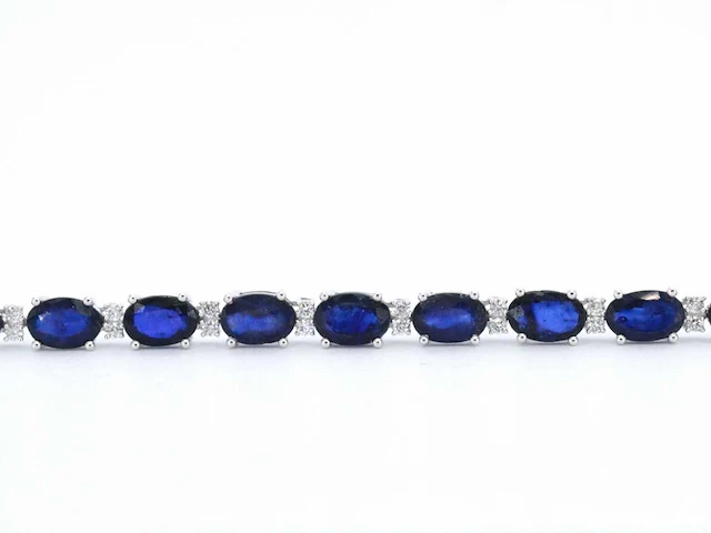 Witgouden tennisarmband diamant saffier - afbeelding 7 van  8