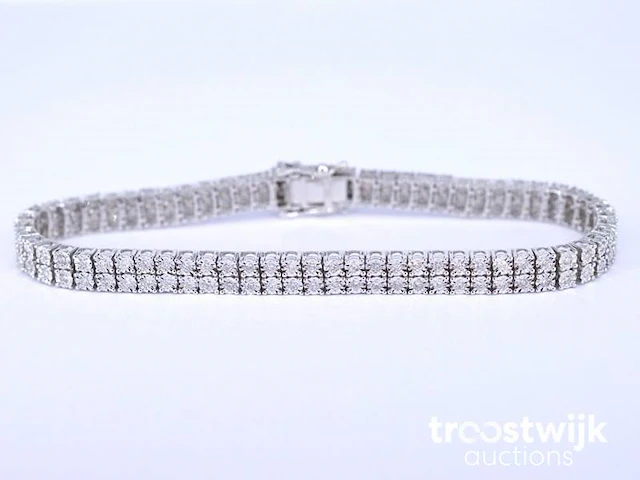 Witgouden tennisarmband met 2 rijen diamanten 1.50 carat - afbeelding 1 van  7