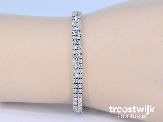 Witgouden tennisarmband met 2 rijen diamanten 1.50 carat - afbeelding 2 van  7