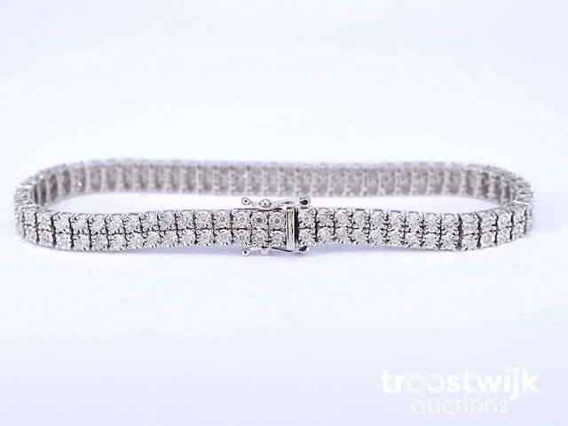Witgouden tennisarmband met 2 rijen diamanten 1.50 carat - afbeelding 3 van  7