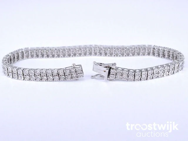 Witgouden tennisarmband met 2 rijen diamanten 1.50 carat - afbeelding 4 van  7