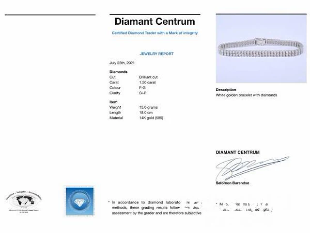 Witgouden tennisarmband met 2 rijen diamanten 1.50 carat - afbeelding 7 van  7