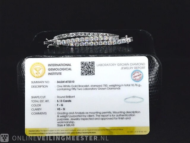 Witgouden tennisarmband met 5.13 carat briljant geslepen diamanten - afbeelding 4 van  10
