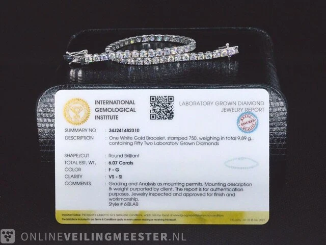 Witgouden tennisarmband met 6.07 carat briljant geslepen diamanten - afbeelding 5 van  11