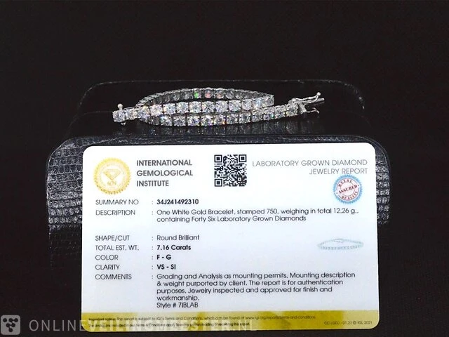 Witgouden tennisarmband met 7.16 carat briljant geslepen diamanten - afbeelding 3 van  9