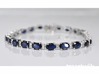 Witgouden tennisarmband met diamanten en saffier - afbeelding 1 van  5