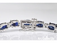 Witgouden tennisarmband met diamanten en saffier - afbeelding 4 van  5