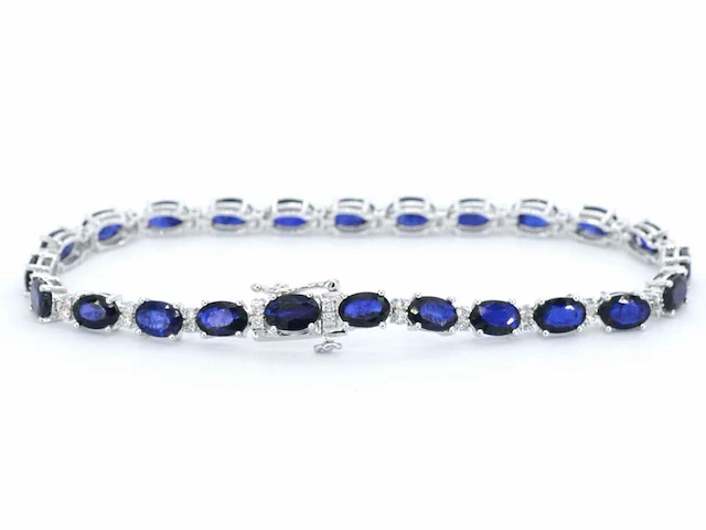 Witgouden tennisarmband met diamanten en saffier - afbeelding 3 van  9