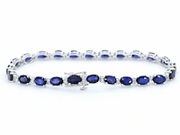 Witgouden tennisarmband met diamanten en saffier - afbeelding 3 van  9