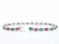 Witgouden tennisarmband met diamanten en smaragd en robijn - afbeelding 4 van  8