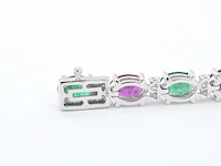 Witgouden tennisarmband met diamanten en smaragd en robijn - afbeelding 6 van  8