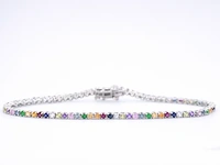 Witgouden tennisarmband met multi colour edelstenen - afbeelding 1 van  12