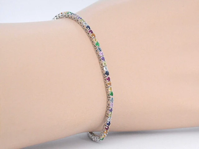 Witgouden tennisarmband met multi colour edelstenen - afbeelding 5 van  12