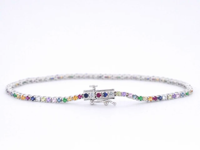 Witgouden tennisarmband met multi colour edelstenen - afbeelding 6 van  12