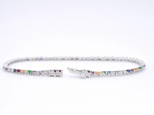Witgouden tennisarmband met multi colour edelstenen - afbeelding 7 van  12
