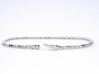 Witgouden tennisarmband met multi colour edelstenen - afbeelding 7 van  12