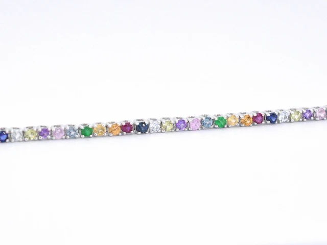 Witgouden tennisarmband met multi colour edelstenen - afbeelding 9 van  12