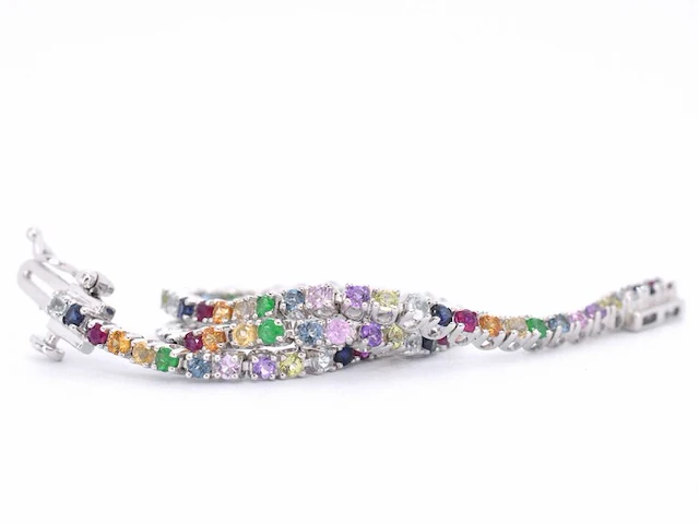Witgouden tennisarmband met multi colour edelstenen - afbeelding 10 van  12