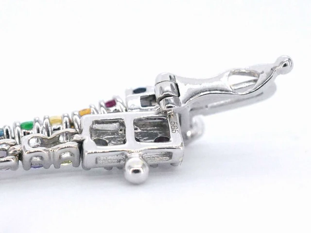 Witgouden tennisarmband met multi colour edelstenen - afbeelding 11 van  12