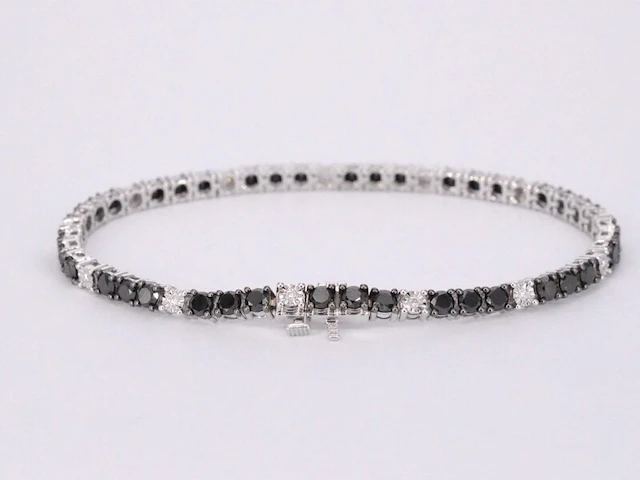 Witgouden tennisarmband rondom gezet met zwarte en witte diamanten - afbeelding 3 van  9