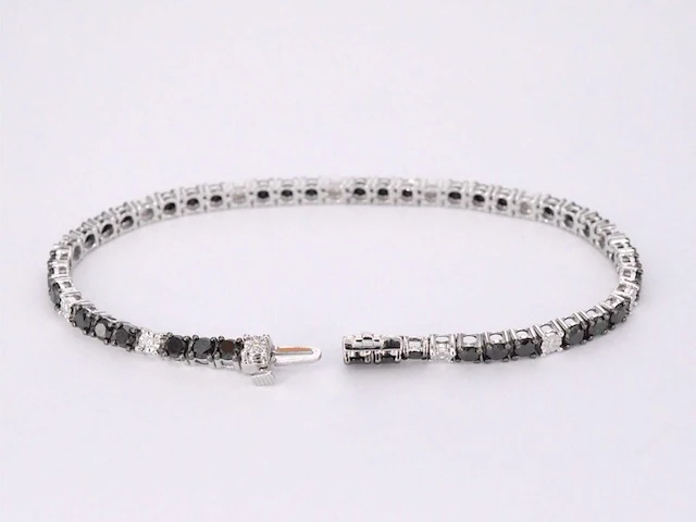 Witgouden tennisarmband rondom gezet met zwarte en witte diamanten - afbeelding 4 van  9