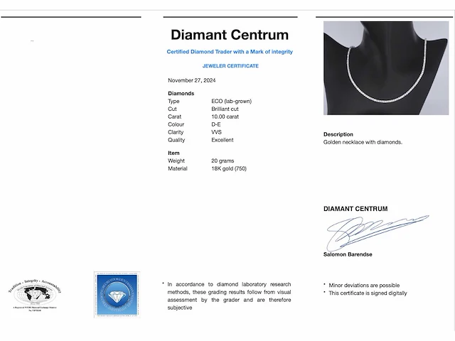 Witgouden tenniscollier met briljant geslepen van 10.00 carat - afbeelding 3 van  7