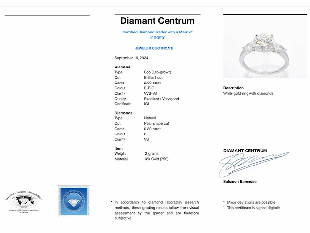 Witgouden trinity ring met een diamant van 2.00 carat - afbeelding 3 van  9