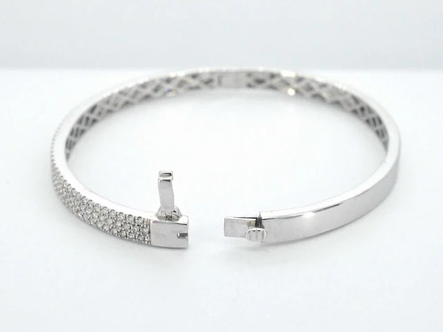 Witgouden vaste armband met briljant geslepen diamant - afbeelding 5 van  8