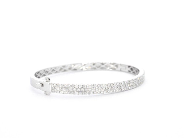 Witgouden vaste armband met briljant geslepen diamant - afbeelding 4 van  9