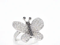 Witgouden vlinder ring met diamanten en zwarte diamanten - afbeelding 7 van  12