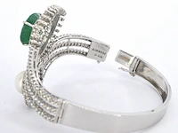 Witouden slagarmband met diamant een grote smaragd en een blister parel - afbeelding 6 van  9