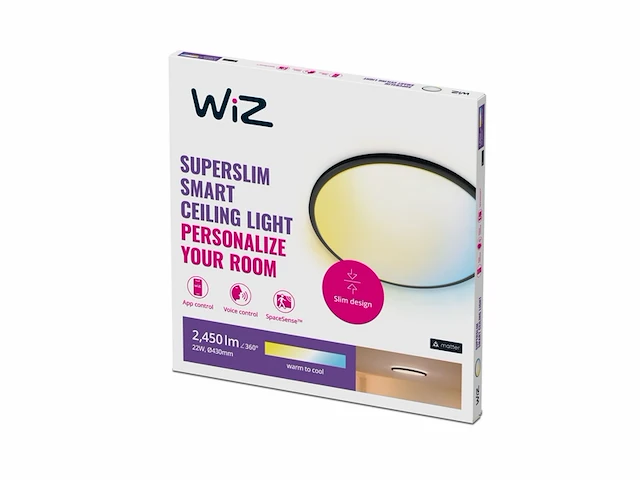 Wiz plafondlamp 43 cm warm tot koel wit licht slimme led 22w zwart - afbeelding 3 van  5