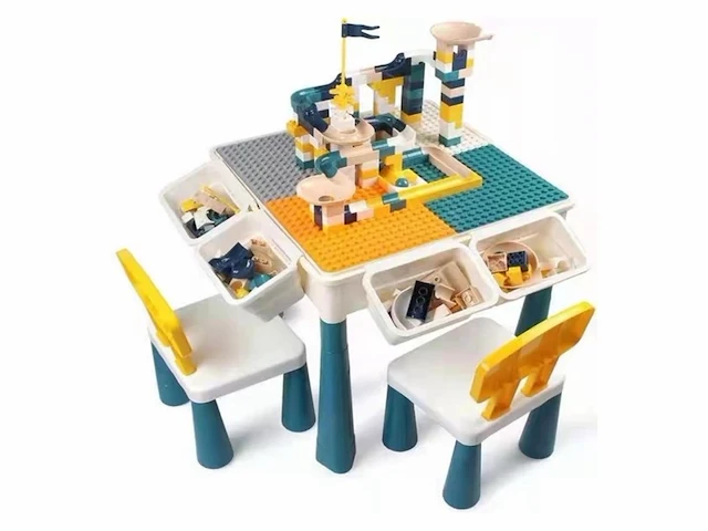 Wondermind 6 in1 bouwtafel set + 85 bouwblokken kindertafel met 2 stoeltjes - afbeelding 1 van  1
