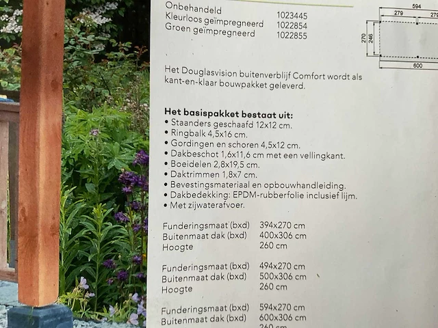 Woodvision douglas overkapping comfort 270x500x260 cm. - afbeelding 4 van  10