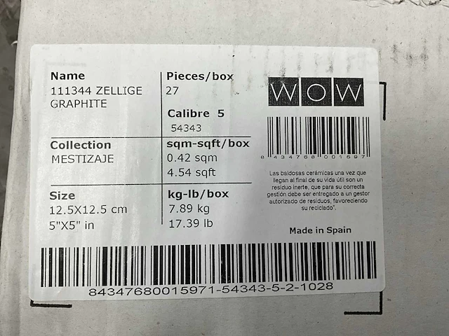 Wow 11134 zellige graphite wandtegel - afbeelding 2 van  7