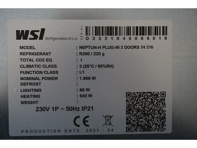 Wsl - neptun-h plug in 2 doors 74 216 - vriezer - afbeelding 6 van  6