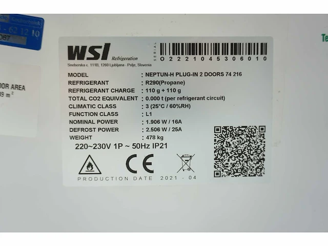 Wsl - neptun-h plug in 2 doors 74 216 - vriezer - afbeelding 9 van  9