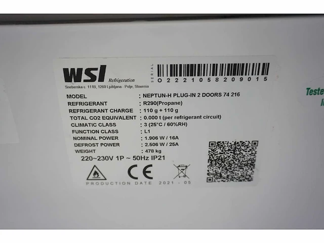 Wsl - neptun-h plug in 2 doors 74 216 - vriezer - afbeelding 6 van  6