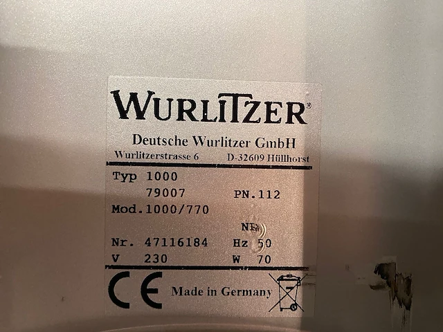 Wurlitzer - 1000 - snack - vending machine - afbeelding 10 van  13