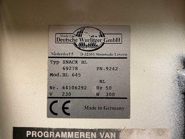 Wurlitzer - bl645 - combi-automaat - vending machine - afbeelding 14 van  15
