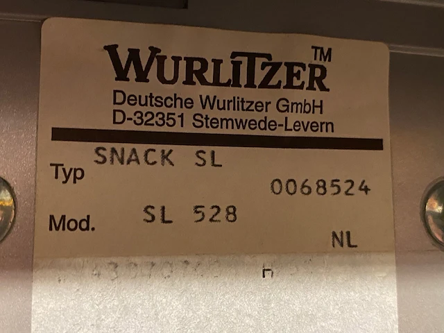 Wurlitzer - sl 528 - snack - vending machine - afbeelding 8 van  12