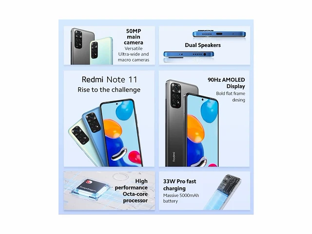 Xiaomi redmi note 11 smartphone + hoofdtelefoon 4 + 64 gb amoled dotdisplay snapdragon star blue - afbeelding 3 van  4